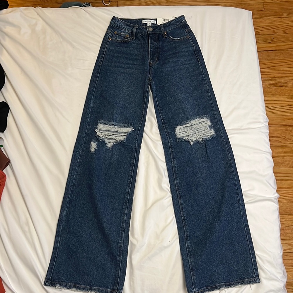 And Now This High Rise Distressed Wide-Leg Jeans Size: 24